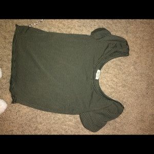 Green and black stripped crop top scoop neck